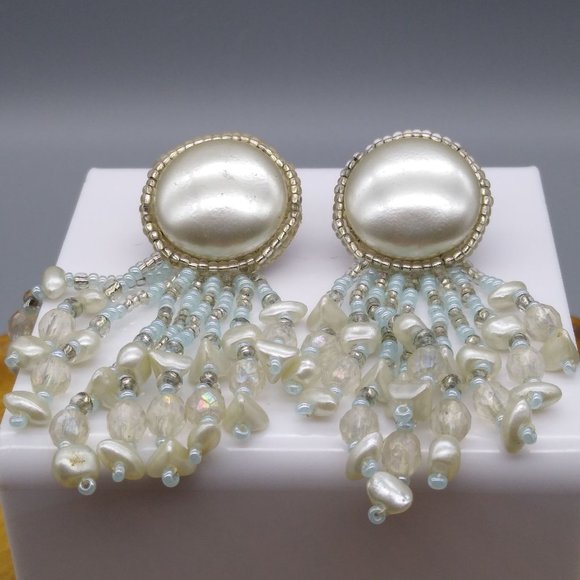 Dangling Silver and White Sparkle Earrings - Picture 2 of 4